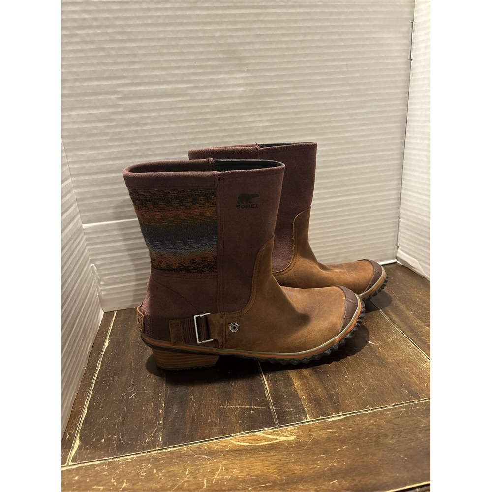 Sorel Women's Madder Brown/Bonfire Slimshortie Waterproof Leather Boots Sz 8.5